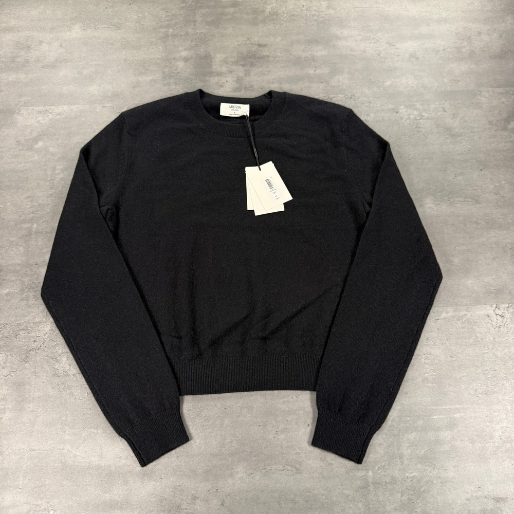 Aritzia Bare Cashmere Sweater Womens S Black Crewneck NEW All Season $148